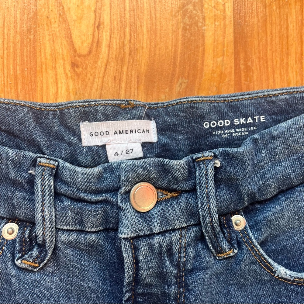 Good American Blue High-Rise Wide Leg Jeans (Good Skate)